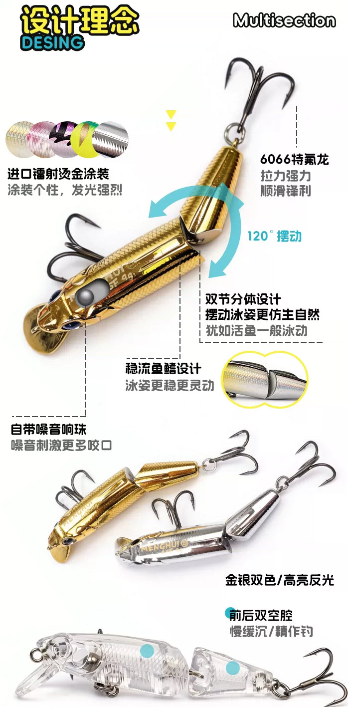 多节米诺缓沉路亚饵米诺中上水层钓红眼鲈鱼翘嘴路亚假饵