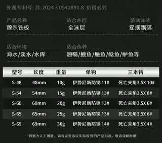 颤杀飘落远投铁板三本钩钓翘嘴红尾鳡鱼铁板路亚饵